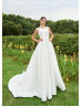 Bateau Neck Ivory Satin Lace Simple Wedding Dress